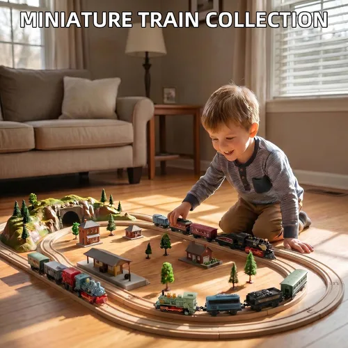 Vista 8 de Exasinine 4 Juegos de Modelos de Tren de Vapor con Locomotora de Metal Fundido a Presión con Retroceso para Exhibición o Juego - Decoración Ideal