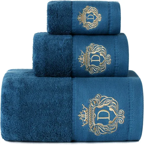 Vista 22 de Juego de toallas de baño de lujo súper suaves y altamente absorbentes de 100% algodón premium para regalos (Azul-A)