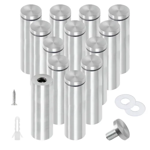 Vista 53 de Luomorgo 12 piezas tornillos separadores de acero inoxidable de 1" x 1", herrajes de montaje para letreros de pared, separadores de vidrio
