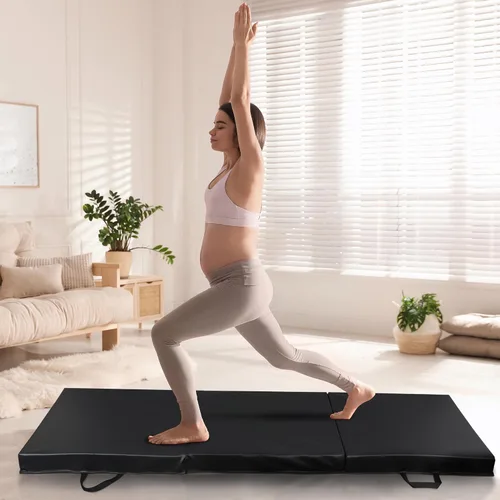 Vista 3 de Alfombrilla de gimnasia plegable portátil de tres pliegues de 6 x 2 pies, extra gruesa, de espuma, aeróbicos, yoga, artes marciales, artes