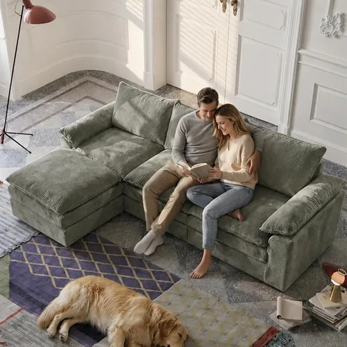 Vista 2 de Sofá modular en forma de nube de 118 pulgadas, con otomana móvil, sofá de asiento profundo de felpilla para sala de estar, sin montaje, gris
