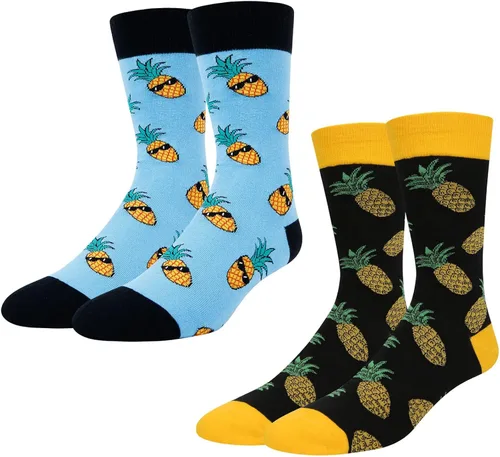 Vista 2 de Zmart Calcetines de piña FIV para hombre calcetines de guitarra Taco regalos divertidos de piña FIV calcetines divertidos paquete de 2 Multi M