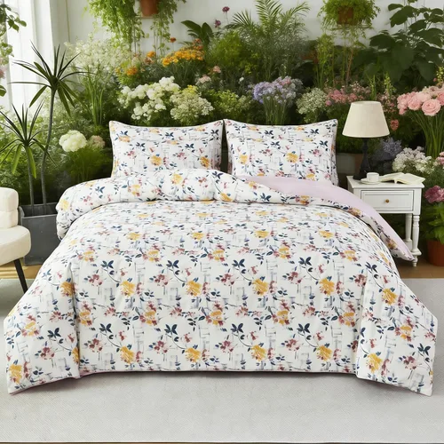 Vista 13 de URBONUR Funda de Edredón de Algodón Egipcio 100% Tamaño Twin 3 Piezas Juego de Fundas de Edredón Floral Juego de Fundas de Consolador Flores de Flor