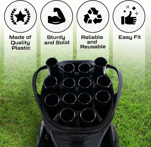 Vista 2 de Juego de 14 tubos para bolsas de golf (1.25 pulgadas) + 1 (1.5 pulgadas) para agarre de putter grueso, mangas de protección para club, divisores