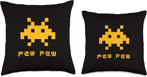 Vista 3 de Geeks and Gamers Alien Invaders Pew Space - Almohada de regalo de videojuegos retro de 8 bits, 15.7 x 15.7 in, multicolor