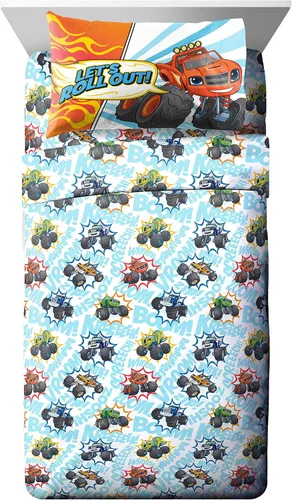 Vista 3 de Jay Franco Blaze and the Monster Machines Off to The Races - Juego de ropa de cama de 5 piezas tamaño individual, incluye edredón y juego