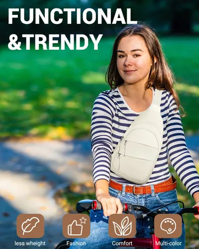 Vista 3 de Tuwubi Bolsos cruzados para mujer, bolsa para hombres, mochila pequeña de senderismo antirrobo, ligera para viajes al aire libre (M, beige)