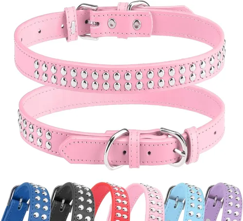 Vista 11 de BINGPET Collar de cuero para perro, cuello con tachuelas, cuello ajustable