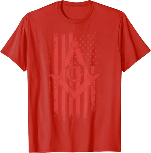 Vista 34 de Cuadrado y brújula Masónica de la bandera americana, masón, camiseta roja, Negro, S