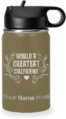 Vista 60 de LaserGram Botella de agua personalizada, World's Greatest Girlfriend, acero inoxidable de doble pared aislada al vacío con popote superior, regalo