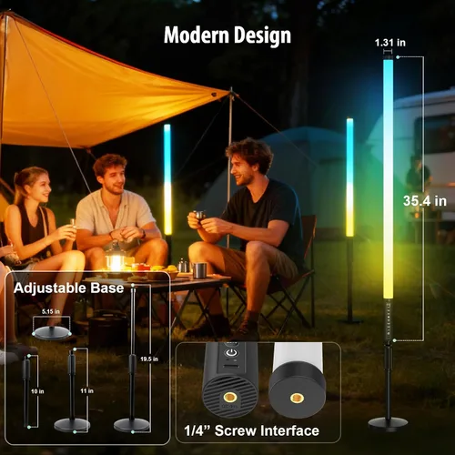 Vista 4 de Paquete de 6 Luces de Tubo LED RGB de 3 Pies Portátiles con Batería de 5000mAh con Soporte y Control Remoto, 500 Efectos de Iluminación, Barra