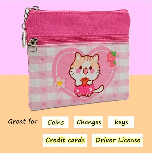 Vista 5 de Monedero de gato para niños y niñas, llavero de dibujos animados, monedero, bolsa de moneda, soporte para tarjetas de crédito kawaii, organizador