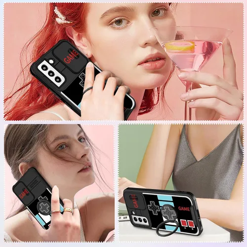 Vista 6 de Funda 2 en 1 para Samsung Galaxy S22 para mujeres y niños, linda funda de dibujos animados para adolescentes, divertido juego divertido negro