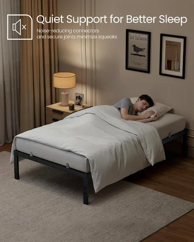 Vista 7 de VASAGLE Base de cama de metal tamaño individual de 14 pulgadas de alto, capacidad de peso de 550 libras, no necesita somier, con almacenamiento