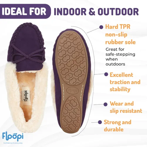 Vista 35 de Floopi Pantuflas para mujer, forro de piel sintética suave con espuma viscoelástica acogedora, pantuflas de casa para mujer con suela antideslizante
