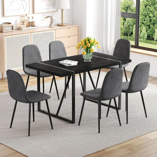 Vista 18 de Mesa de Comedor para 4-6, Mesa de Cocina de 55'', Mesas de Cocina y Comedor, Mesa de Comedor de Madera MDF con Patas de Metal para Sala de Estar