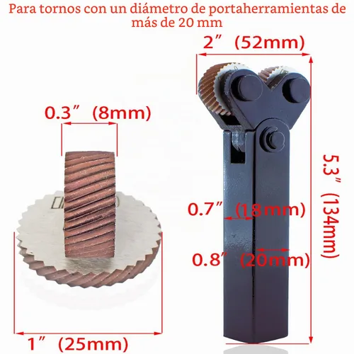 Vista 4 de Juego de 7 herramientas de torneado de rueda doble de alta resistencia con moleteado diagonal, rueda de moleteado diagonal con paso de 0.5/1.0/2.0 mm