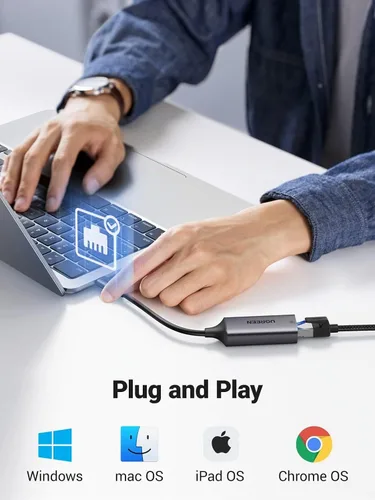 Vista 5 de UGREEN Adaptador USB C a Ethernet, 1000 Mbps, RJ45, sin controlador, compatible con Windows, MacOS, iPadOS, ChromeOS, Android, portátil, tableta