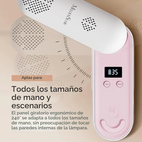 Vista 7 de MelodySusie P-PLUS20F - Lámpara de uñas compacta inalámbrica con innovador panel giratorio y diseño de protección UV, la luz UV recargable cura Rosa
