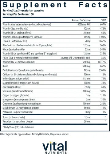 Vista 2 de Vital Nutrients - Multi-Nutrientes 2 - Fórmula de citrato/malato (con cobre y sin hierro) - Multivitaminas/minerales, antioxidantes potentes