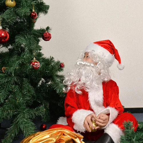 Vista 6 de KLLOUZE Disfraz de Papá Noel para niños, disfraz de Papá Noel de lujo para Navidad, disfraz de fiesta de cosplay para niños y niños, 9 piezas