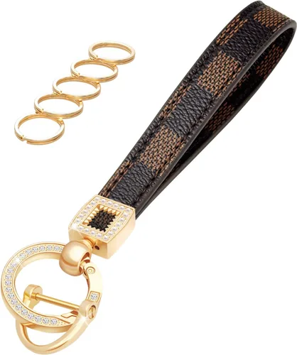 Vista 15 de Llavero de muñeca de cuero OHKYOOT, llavero de muñeca para automóvil con 5 llaveros y anillo anti-pérdida Negro
