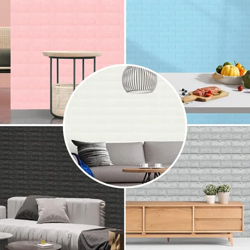Vista 6 de 10 piezas de papel tapiz 3D de ladrillo para despegar y pegar, paneles de pared 3D blancos autoadhesivos, papel tapiz extraíble, impermeable, espuma