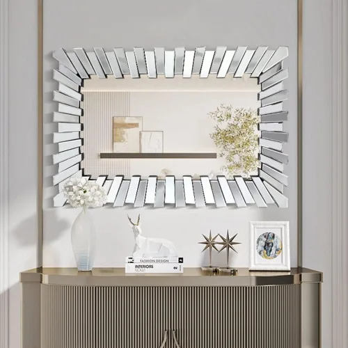 Vista 3 de Espejo de plata antigua para pared, espejo colgante rectangular barroco grande, horizontal y vertical, adecuado para baño, dormitorio, entrada, sala