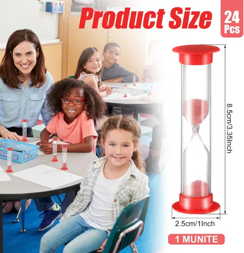 Vista 2 de Geelin 24 unidades de temporizador de arena de 1 minuto reloj de arena rojo a granel reloj de arena para niños adultos juegos cepillo de dientes