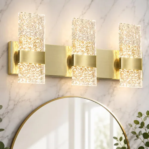 Vista 18 de Lámpara de Tocador para Baño, Moderna Lámpara LED de Tocador Dorado Cepillado, Aplique de Pared LED Regulable de 19W para Baño, Dormitorio, Perfecta