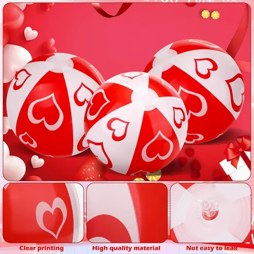 Vista 3 de Wettarn 24 bolas de playa para el día de San Valentín para niños, inflables, de plástico, corazón, decoración de fiesta, intercambio de aula, lindo