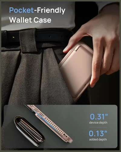 Vista 8 de Funda para iPhone 16e con Tarjetero y Cubierta de Lente de Cámara con Soporte, Protección contra Caídas de Grado Militar a Prueba de Golpes Oro rosa