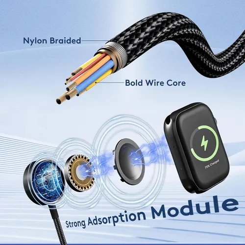 Vista 6 de cugunu Cable de carga portátil múltiple USB A/C a Galaxy Watch/USB C, cable de carga inalámbrico magnético para automóvil 2 en 2, compatible