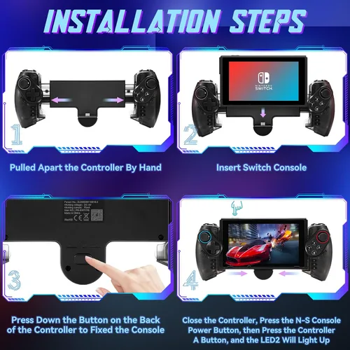 Vista 6 de Grathia Wireless Switch Controller for Nintendo SwitchOLED, RGB One-Piece Joypad Controller with Adjustable TURBO and Dual Motor Vibration Handheld