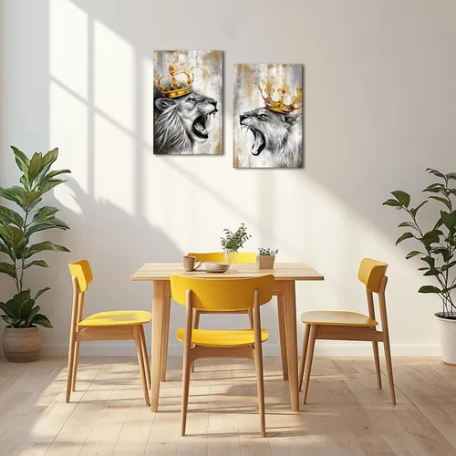 Vista 3 de Zlove Arte de pared de león y leona, pintura de rey y reina, impresiones de animales de vida silvestre para decoración moderna del hogar, 16 x 24
