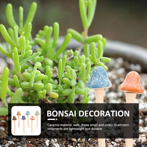 Vista 5 de Tofficu Decoración al aire libre, 6 piezas de cerámica de hongos de jardín, estacas, estatua de hongos para patio, césped, decoración de macetas al