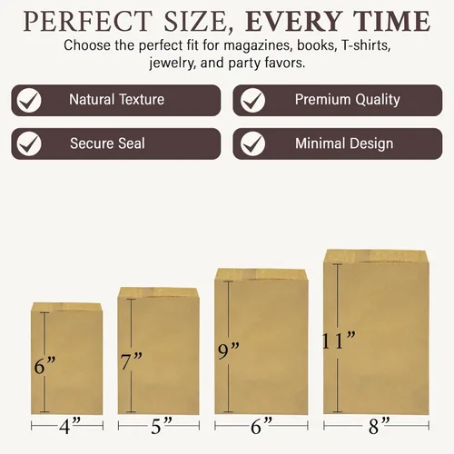 Vista 3 de RJ Displays 100 Pack Brown Kraft Paper Merchandise Tote Bags Small Paper Gift Shopping Bags Bulk for Magazines, Books, Party Favors, Retail Sales