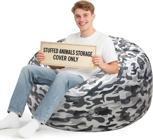Vista 37 de Lukeight - Puf de almacenamiento de animales de peluche para niños, funda para puf de dinosaurio con cremallera para organizar la habitación
