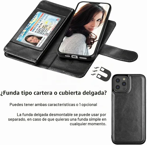 Vista 4 de NJJEX Funda tipo cartera para iPhone 12 Pro Max, 9 ranuras para tarjetas Negro