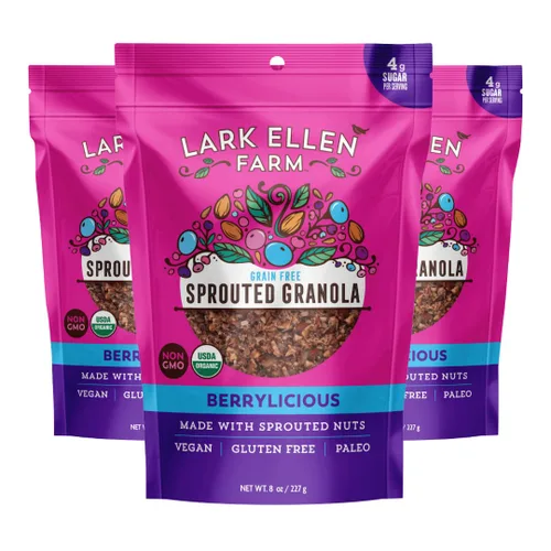 Vista 24 de Lark Ellen - Mordeduras sin granos Vanilla Cinnamon, Cacao Cherry, and Berrylicious sprouted grain-free clusters, Certified Organic, Vegan