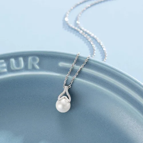 Vista 3 de FANCIME Collar de perlas de piedra natal de junio para mujer de 9 a 0.394 in de perlas de agua dulce genuinas en plata de ley, collar de cola