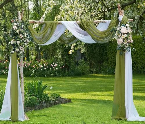 Vista 9 de Warm Home Designs Paquete de Tela para Arco de Boda Tiene 2 Scarves de 216 Pulgadas (18 Pies) en Tela Azul Marino y Blanco para Ceremonia de Boda
