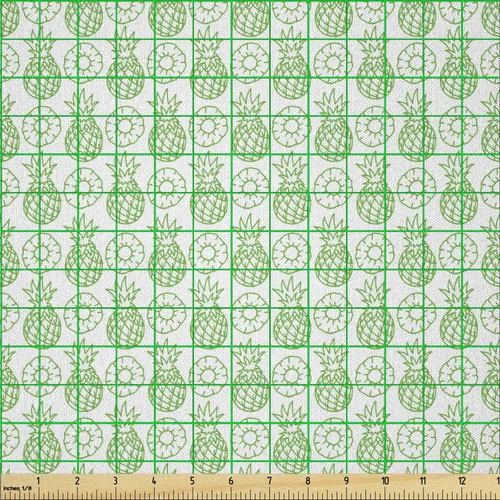 Vista 2 de Lunarable Pineapple Fabric by The Yard, Classic Pattern with Pineapple Tasty Ingredient Freshness Monochrome Print, Microfiber Fabric for Arts and