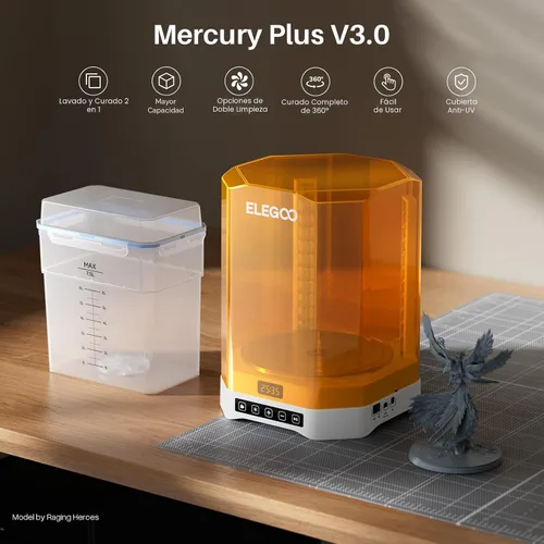 Vista 8 de ELEGOO Mercury Plus V3.0 - Estación de lavado y curado, gran capacidad de 7.5 L, compatible con impresoras 3D Mars Saturn Photon Halot MSLA LCD DLP
