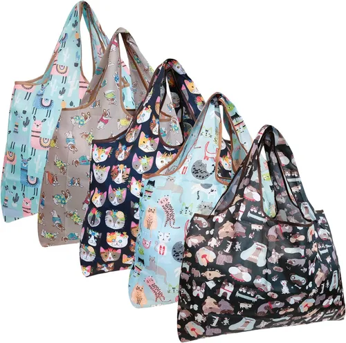 Vista 22 de allydrew Bolsas grandes plegables de nailon reutilizables para comestibles, paquete de 5