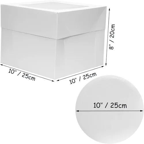 Vista 6 de 3 juegos de cajas para tartas de 10 x 10 x 8 pulgadas con tablas, cajas de panadería para pasteles