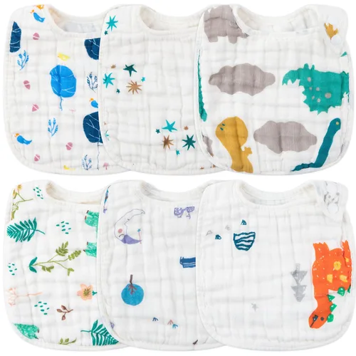 Vista 18 de Zainpe 6 piezas de baberos de algodón de muselina con broches para bebé con patrón de conejo, oso, oveja, pañuelos para babero suaves, absorbentes
