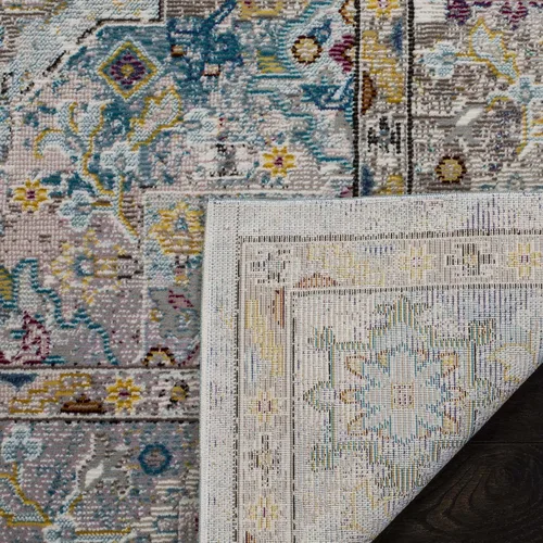 Vista 4 de SAFAVIEH Aria Collection - Alfombra de pasillo de 2 x 6 pies, color beige y azul, diseño bohemio chic envejecido, no desprende pelusa y de fácil