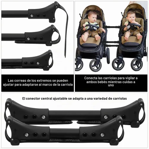 Vista 3 de Conector de cochecito lado a lado, 3 conectores de cochecito gemelos para bebé, universal, individual a doble, se adapta al cochecito paraguas negro
