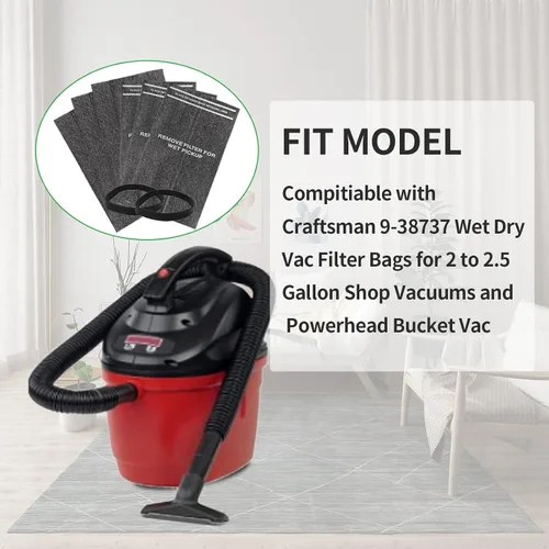 Vista 3 de Paquete de 6 bolsas de filtro de tela antipolvo 9-38737 de repuesto para aspiradoras Craftsman de 2 a 2.5 galones en húmedo/seco y aspiradora